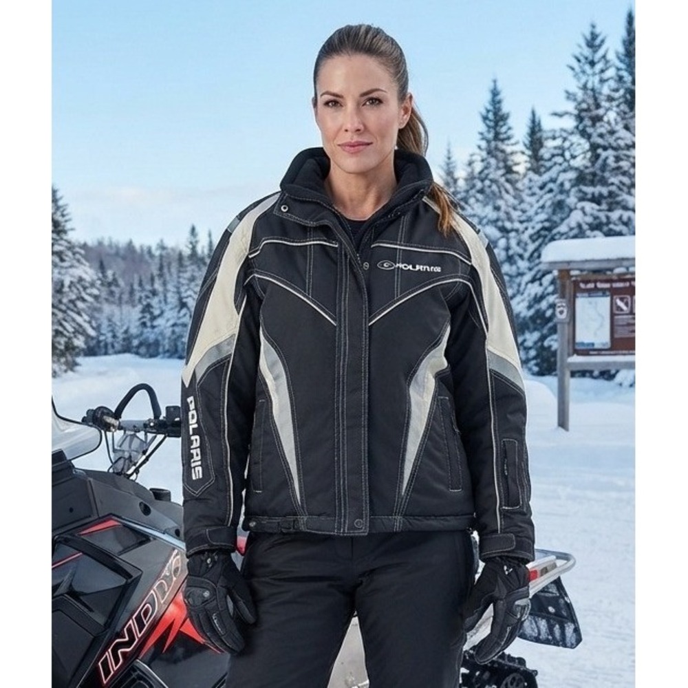 VTG Polaris Snowmobile Jacket Insulated Women's L Black Nylon Racing Performance